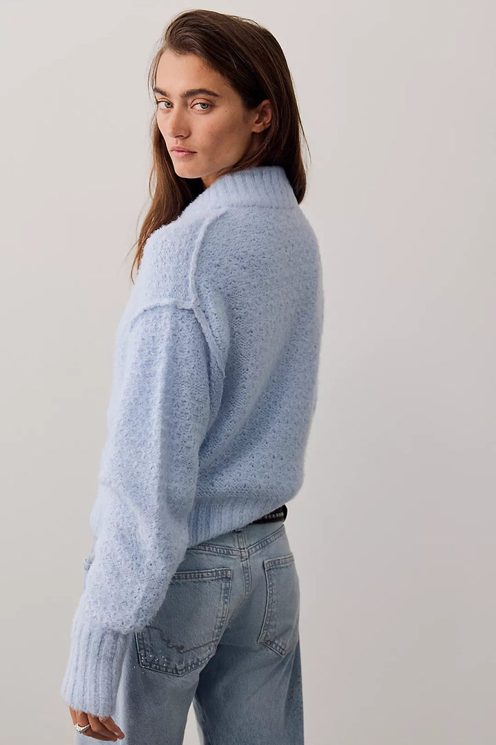 Tucked Henley Pullover in Blue Snowflake Combo
