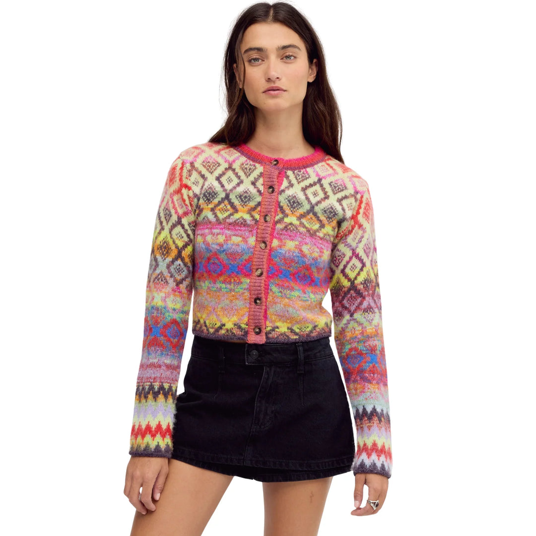 Skye Patterned Cardigan in Rainbow Sky Combo