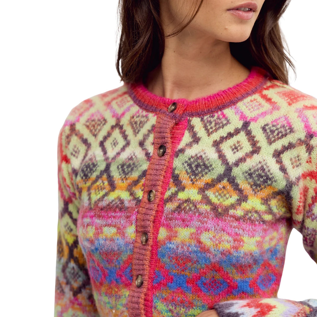 Skye Patterned Cardigan in Rainbow Sky Combo