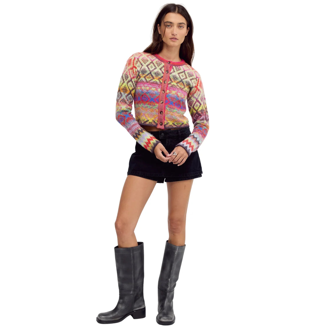 Skye Patterned Cardigan in Rainbow Sky Combo