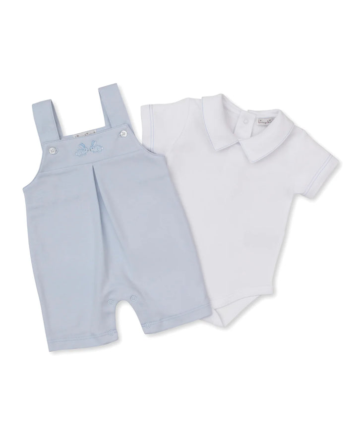 Springtime Bunny Fun Short Overall Set | Light Blue