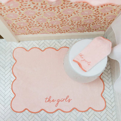 Ballet Pink Scalloped Bath Mat | Coral Piping