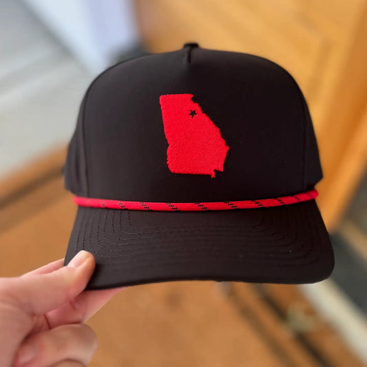 State of GA Black Embroidered Rope Hat