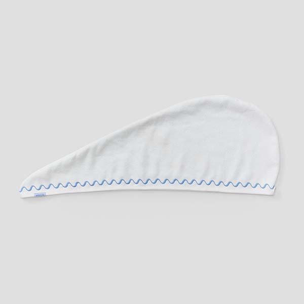 Hair Towel | French Blue Embroidered Wave
