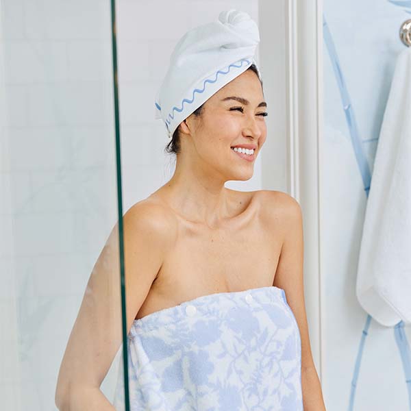 Hair Towel | French Blue Embroidered Wave