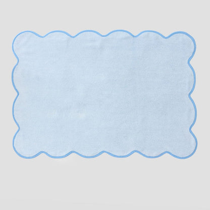 Light Blue Scalloped Bath Mat | French Blue Piping