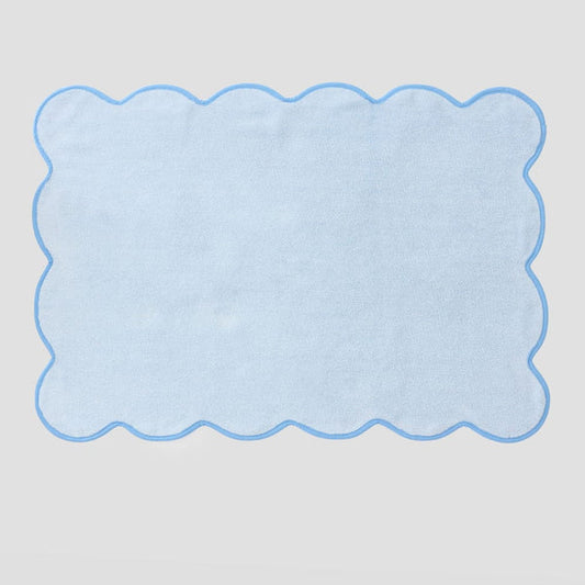Light Blue Scalloped Bath Mat | French Blue Piping