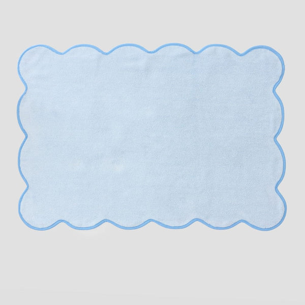 Light Blue Scalloped Bath Mat | French Blue Piping