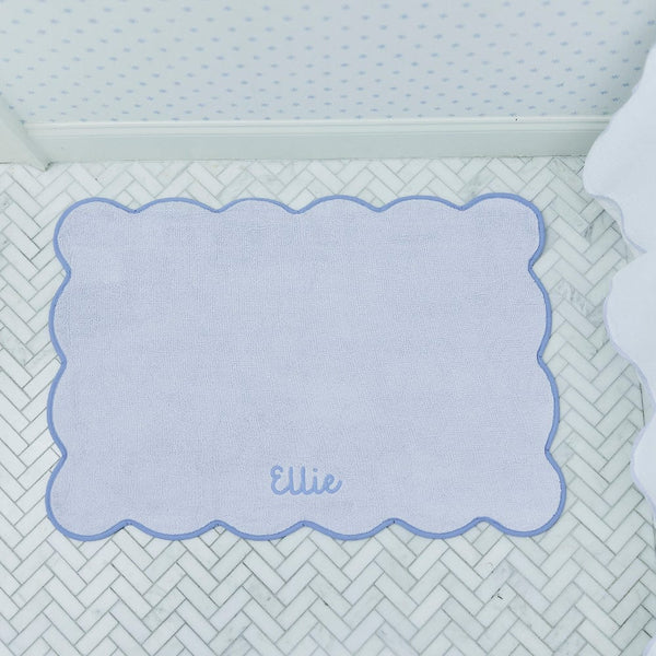 Light Blue Scalloped Bath Mat | French Blue Piping