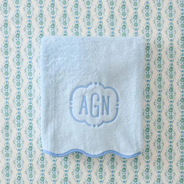 Light Blue Scalloped Bath Towel | French Blue Edge