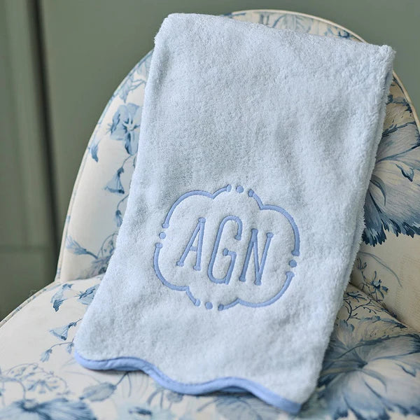 Light Blue Scalloped Bath Towel | French Blue Edge