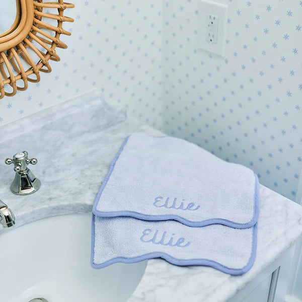 Light Blue Scalloped Washcloth | French Blue Edge - Set of 2