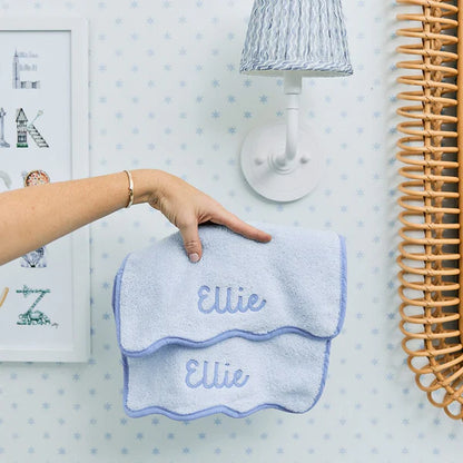 Light Blue Scalloped Washcloth | French Blue Edge - Set of 2