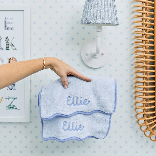 Light Blue Scalloped Washcloth | French Blue Edge - Set of 2