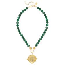 Gold Coin On Malachite Necklace