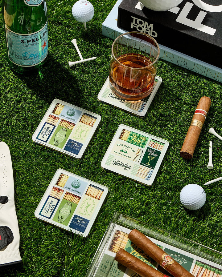 Golf Matchbook Acrylic Coaster | Set of 4