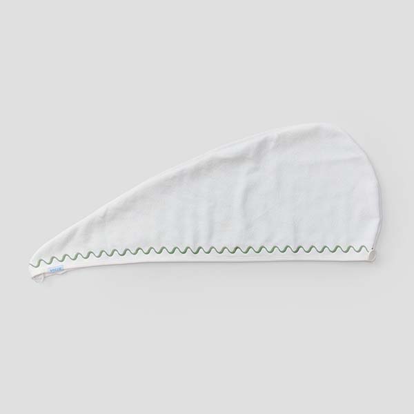 Hair Towel | Green Embroidered Wave
