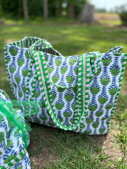 Green Bloom Quilted Tote Bag*