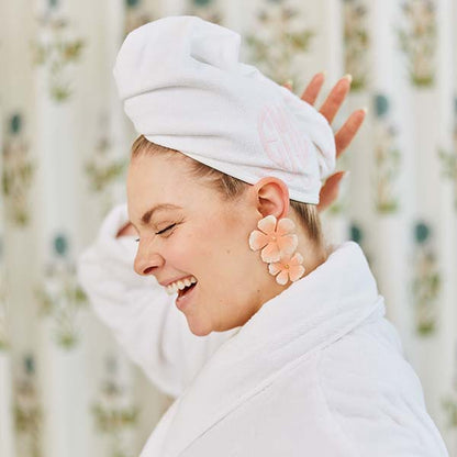 Hair Towel | Pink Embroidered Wave