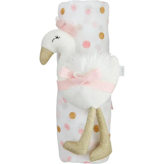 Dot Swaddle and Swan Rattle