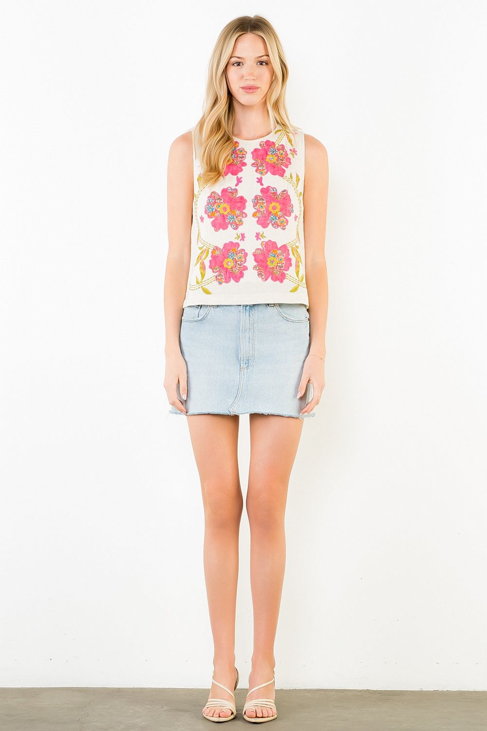 Sleeveless Floral Top | Natural