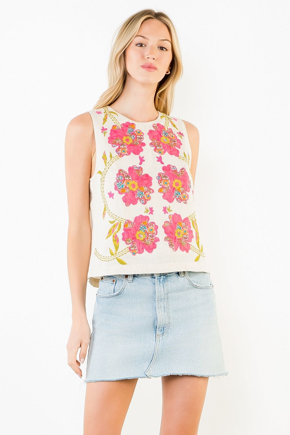 Sleeveless Floral Top | Natural