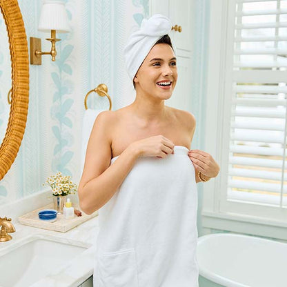 Hair Towel | White Embroidered Wave