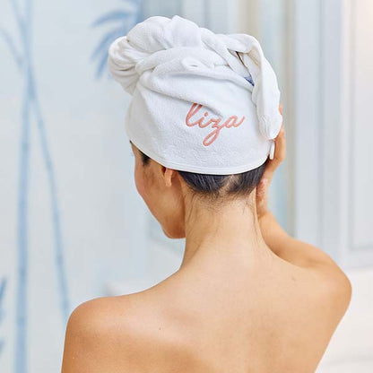 Hair Towel | White Embroidered Wave